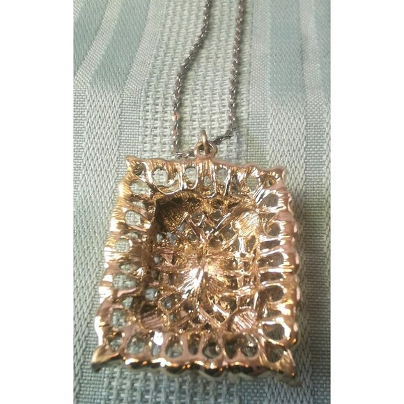 Vint. 80s Silver Tone Necklace Citrine Glass Pendant Accent Stones Some Missing - Picture 3 of 8